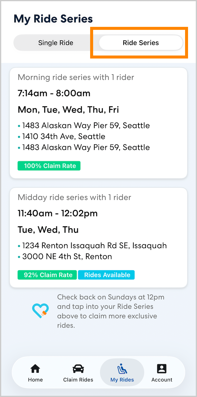 The My Ride Series page in the CD App